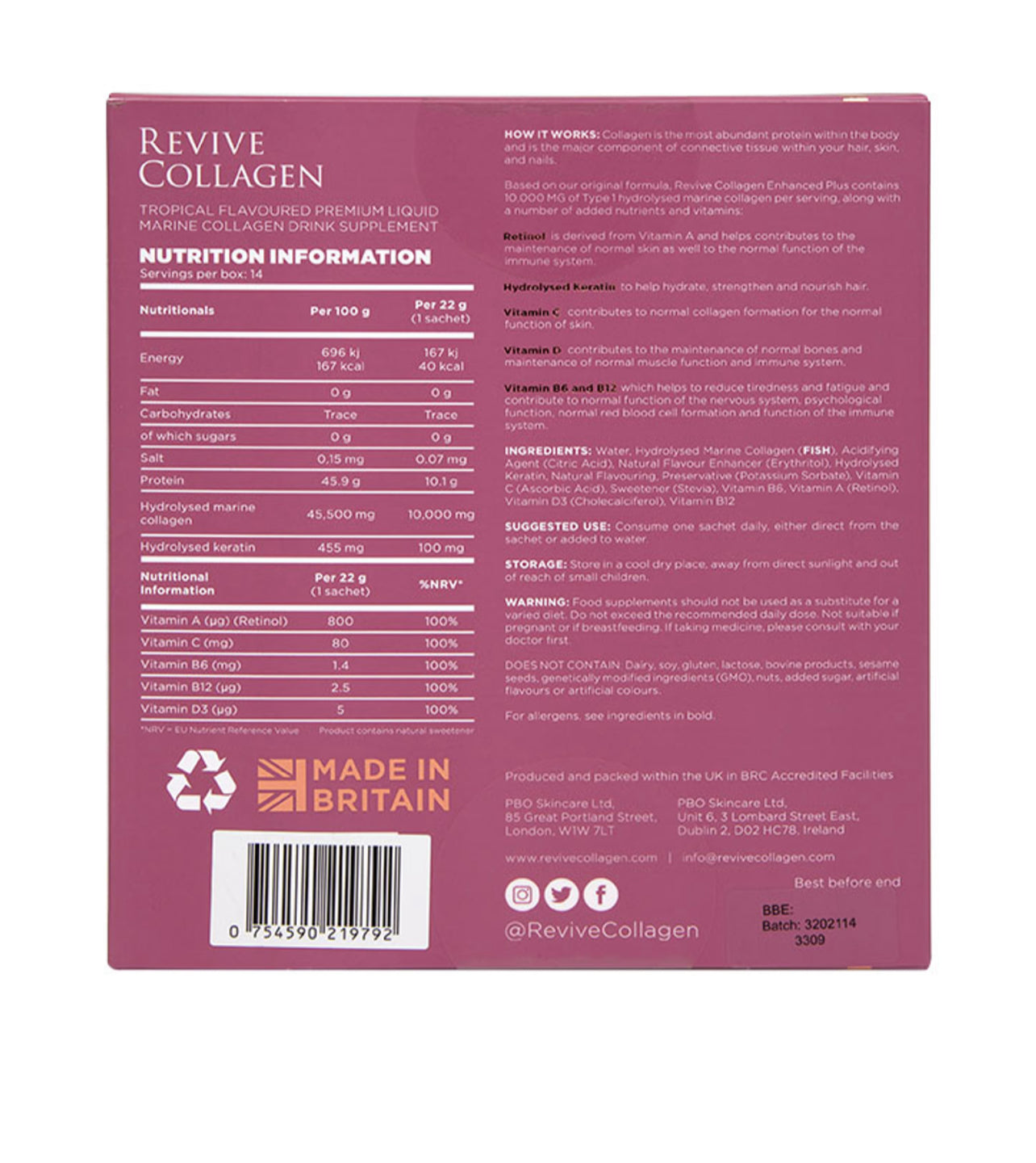 Revive Collage Enhanced Plus Premium Liquid Marine Collagen Drink