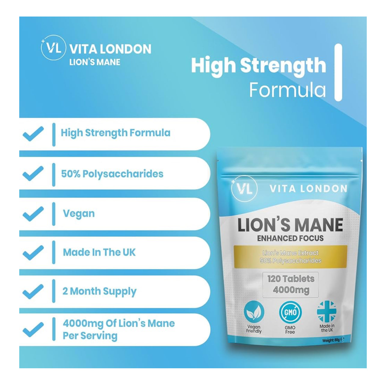 Lions Mane Supplement 4000mg | 2 Month Daily Supply