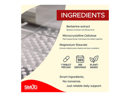 SMUG Supplements Berberine HCL British Made 98% Pure