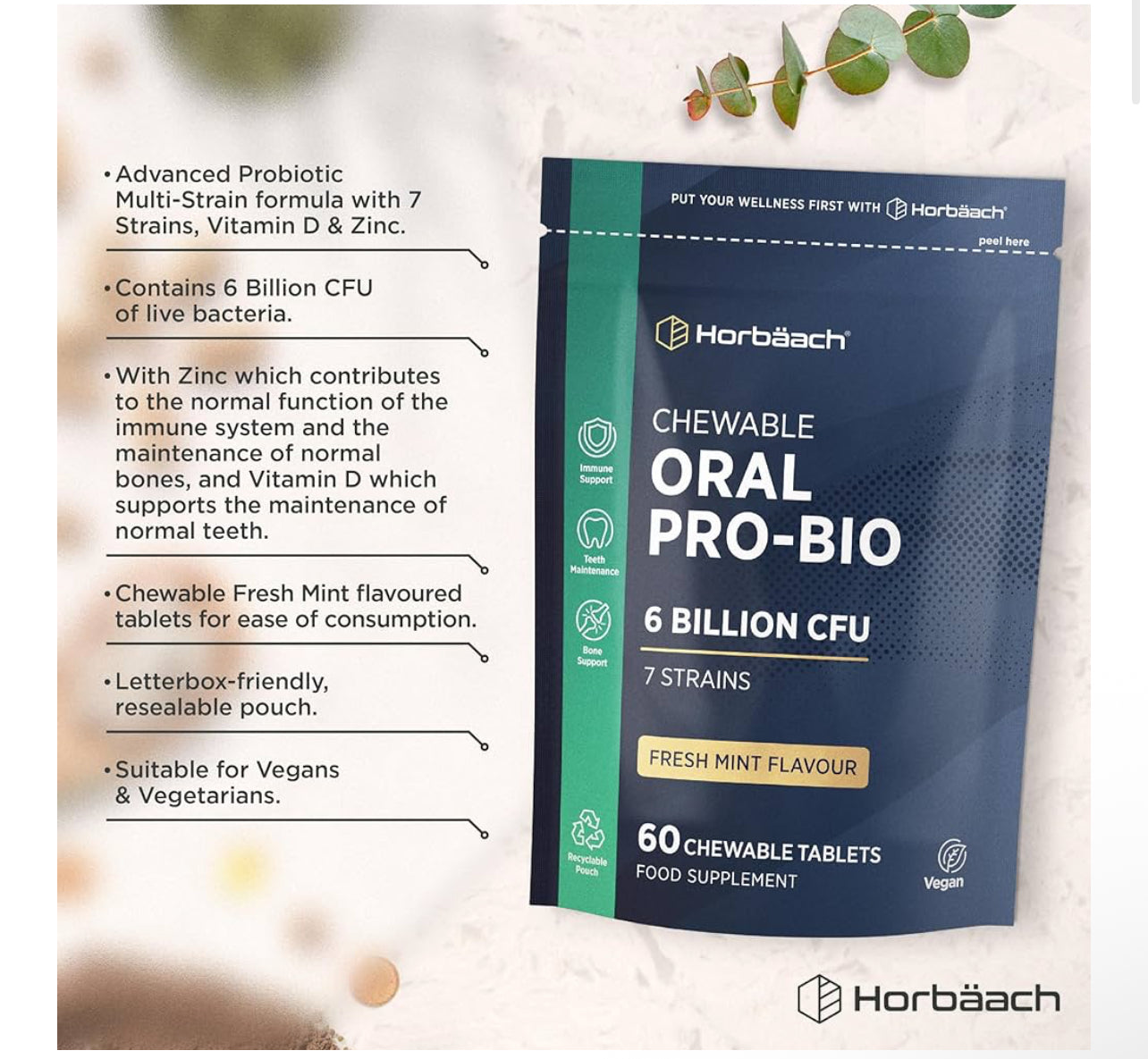 Horbaach Oral Biotics for Mouth 6 Billion CFU