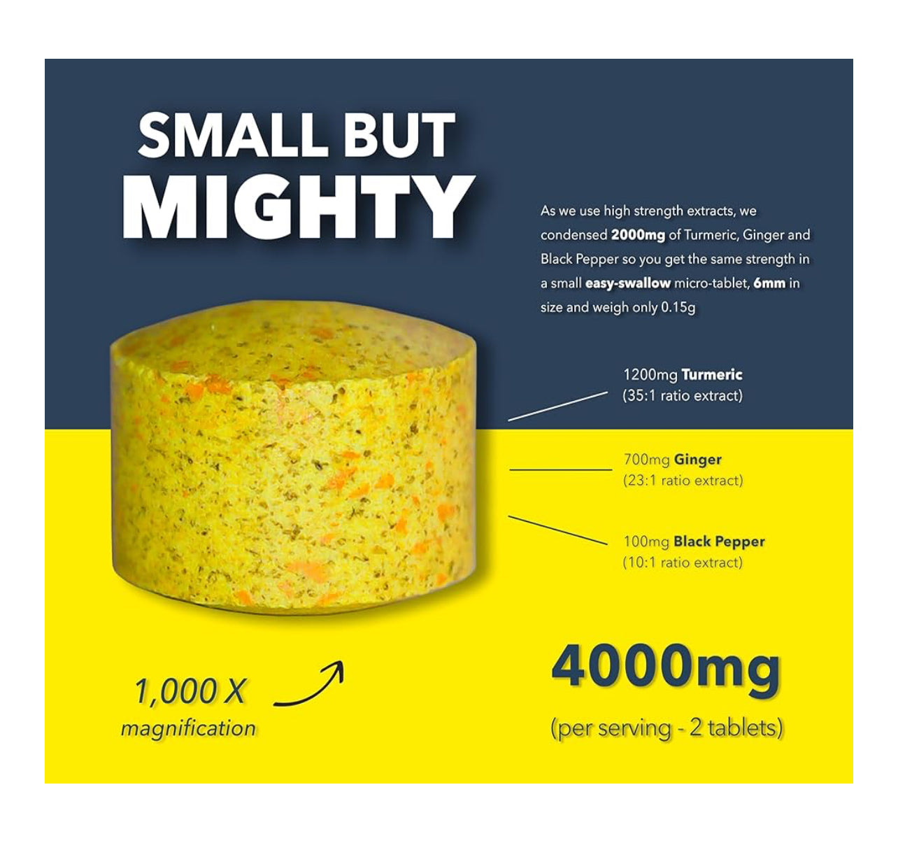 Turmeric, Ginger & Black Pepper 4000 mg Tablets (per Serving)