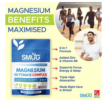 Magnesium Glycinate Complex British Made 5-in-1 by SMUG Supplements
