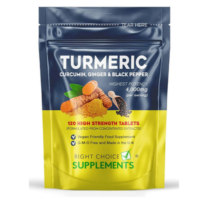 Turmeric, Ginger & Black Pepper 4000 mg Tablets (per Serving)