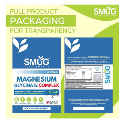 Magnesium Glycinate Complex British Made 5-in-1 by SMUG Supplements