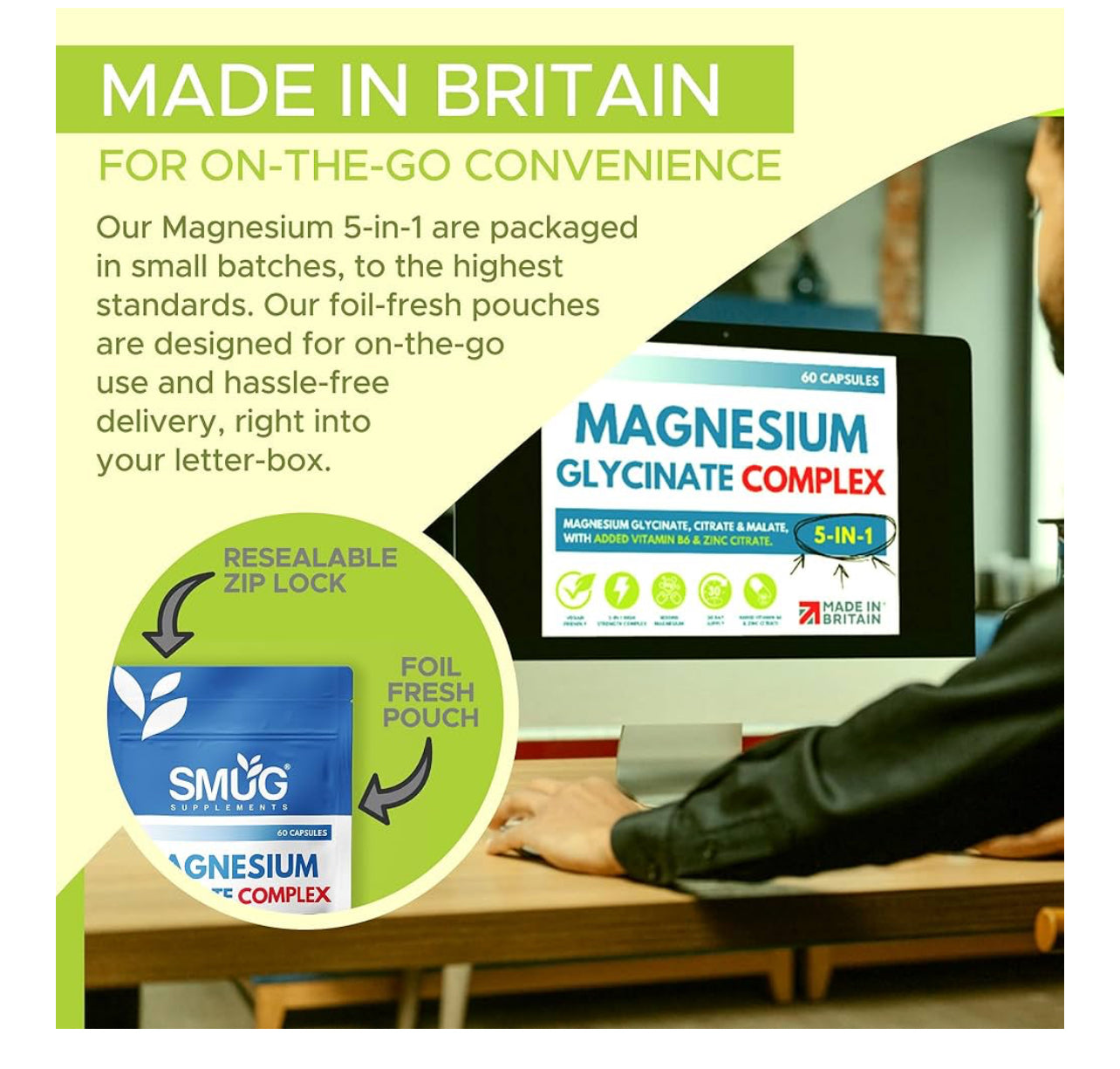 Magnesium Glycinate Complex British Made 5-in-1 by SMUG Supplements