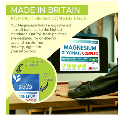 Magnesium Glycinate Complex British Made 5-in-1 by SMUG Supplements