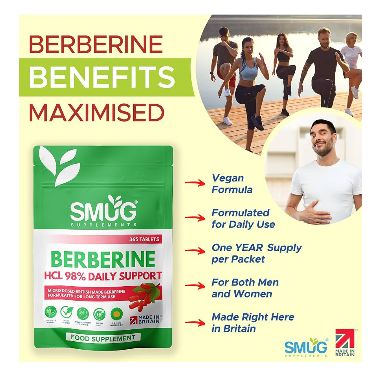 SMUG Supplements Berberine HCL British Made 98% Pure