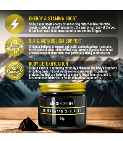 Shilajit Resin 50 Grams Stronglife Gold Grade Himalayan Shilajit