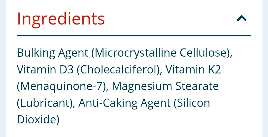 Health and wellbeing D3&k2 +Mk7 tablets.
