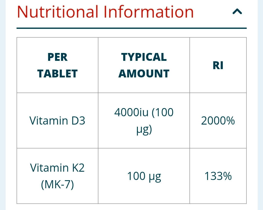 Health and wellbeing D3&k2 +Mk7 tablets.
